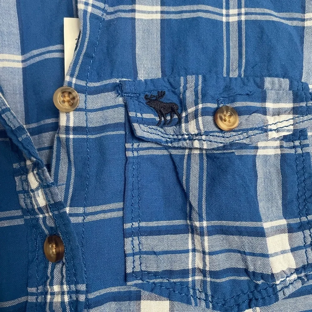 NWT Abercrombie Kids Blue Lightweight Checkered Flannel Shirt 100% Cotton